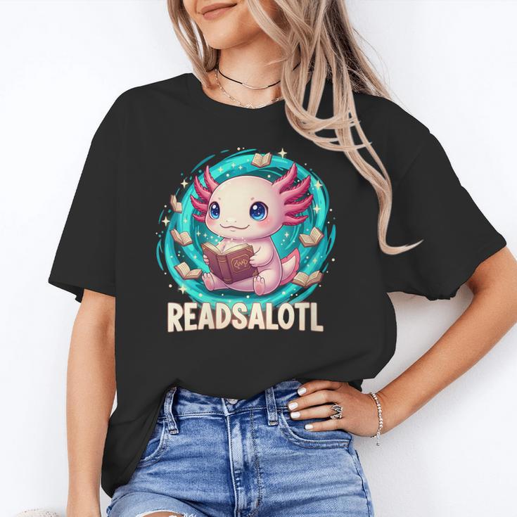 Women's Readsolotl Kawaii Axolotl Reading Book Lover Unisex T-Shirt