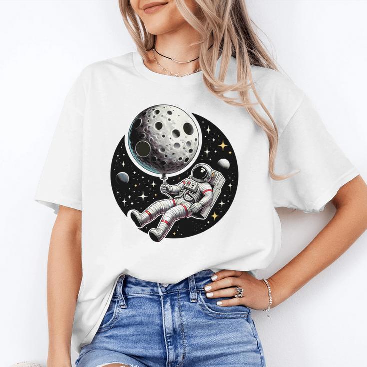 Astronaut Aesthetic Holding Moon Balloon Planets Introvert Unisex T-Shirt