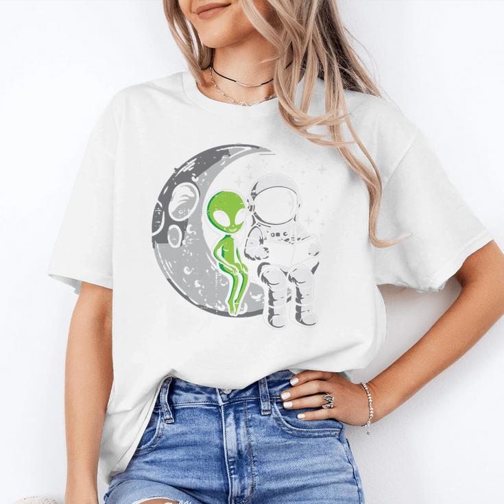 Astronaut Reading Book To Alien Moon Space Women Kids Men Premium Tri-Blend Unisex T-Shirt
