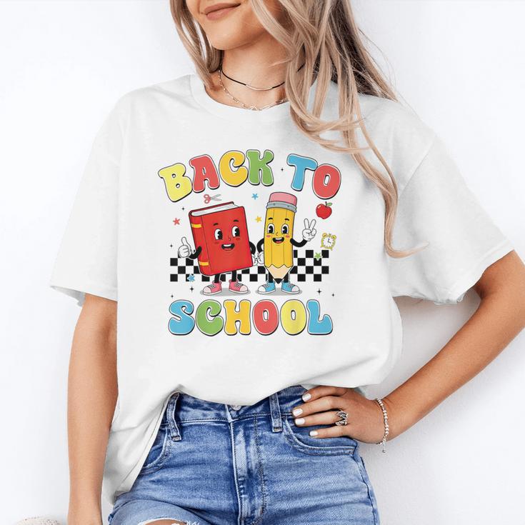 Back To School Checkered Book Pencil Groovy Teacher Student Unisex T-Shirt