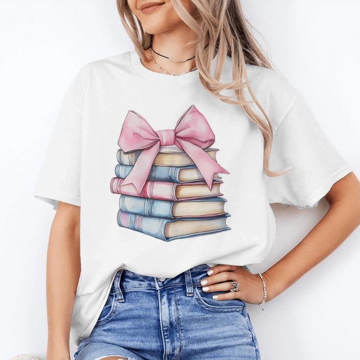 Book Lover Coquette Bow Pink Dainty Ribbon Cute Bookworm Unisex T-Shirt