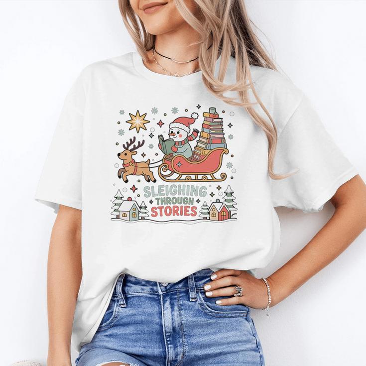 Book Lovers Winter Sleighing Through Stories Tee Premium Tri-Blend Unisex T-Shirt
