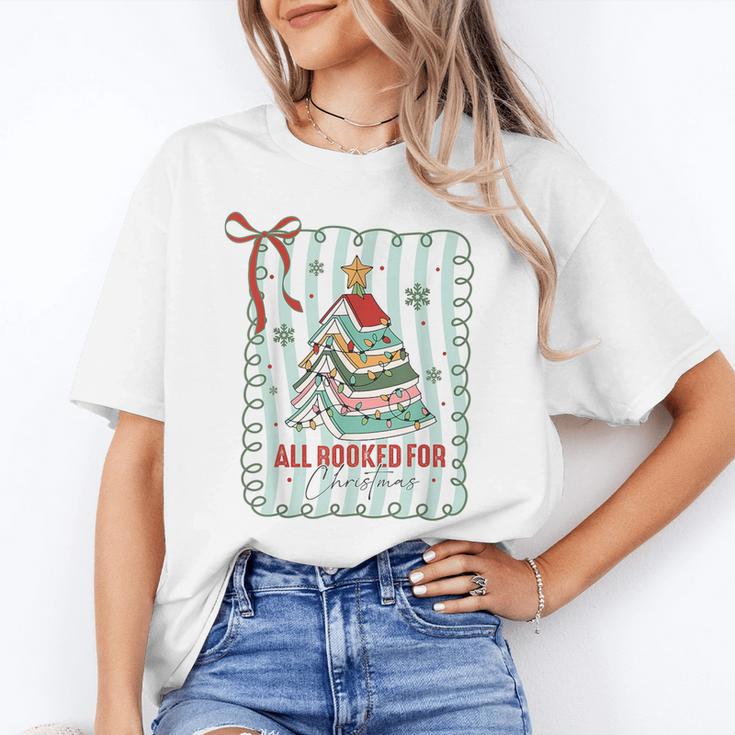 All Booked For Christmas Book Xmas Tree Coquette Bow Lights Unisex T-Shirt