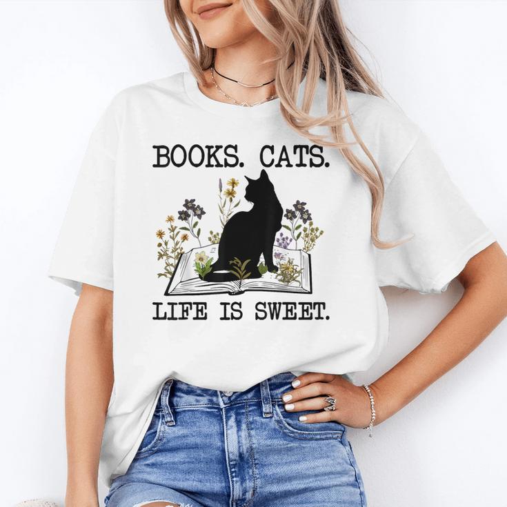 Books Cats Life Is Sweet Cat Book Lover Men Women Teen Unisex T-Shirt