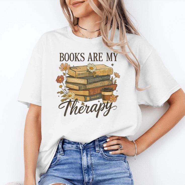 Books Are My Therapy Vintage Book Lover Daisy Art Unisex T-Shirt
