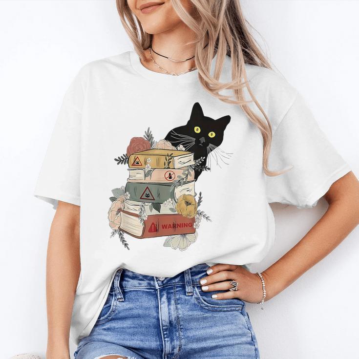 Cat And Books Flowers Reading Club Cat Lover Bookworm Unisex T-Shirt