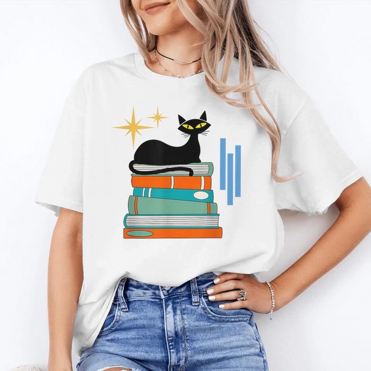 Cat And Books Retro Midcentury Mid Century Aesthetic Unisex T-Shirt