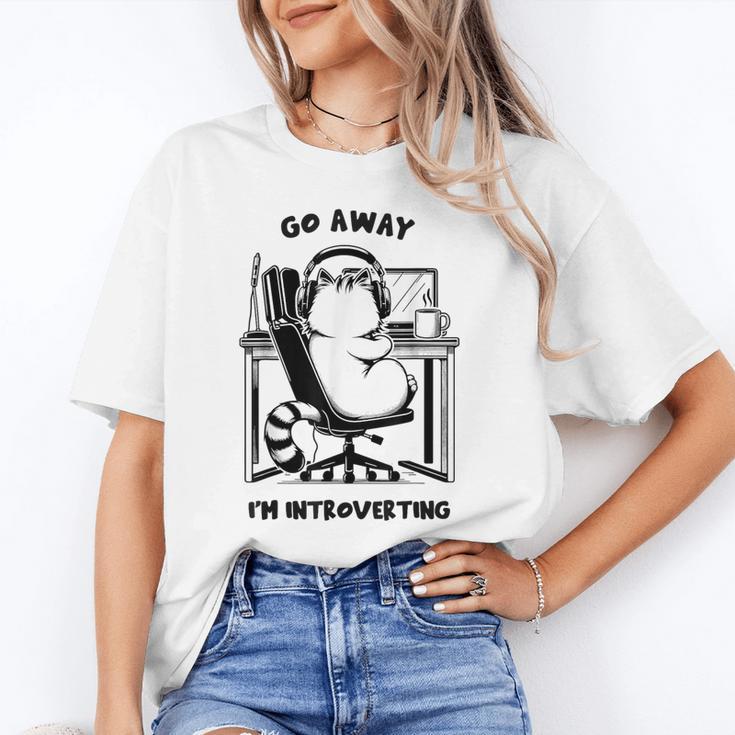 Cat With Coffee On Computer Go Away I'm Introverting Unisex T-Shirt Cat With Coffee On Computer Go Away I'm Introverting Unisex T-Shirt
