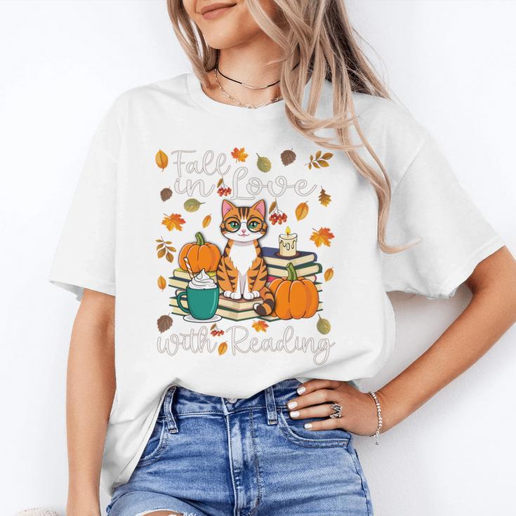 Cat Fall In Love With Reading Book Lover Autumn Unisex T-Shirt