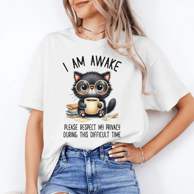 Cat Glasses Coffe Books I Am Awake Please Respect My Privacy Unisex T-Shirt