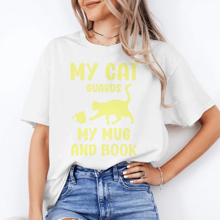 My Cat Guards My Mug And Book Humor Cats Premium Tri-Blend Unisex T-Shirt