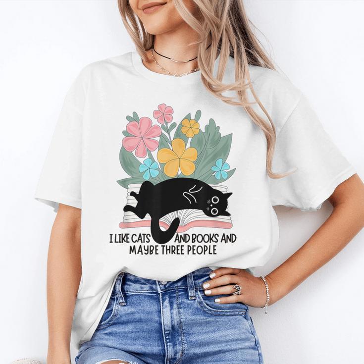 Cat Meme I Like Cats And Books And Maybe Three People Unisex T-Shirt