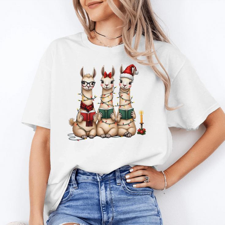 Christmas Three Llamas Reading Reading Books Llama Lover Unisex T-Shirt Christmas Three Llamas Reading Reading Books Llama Lover Unisex T-Shirt