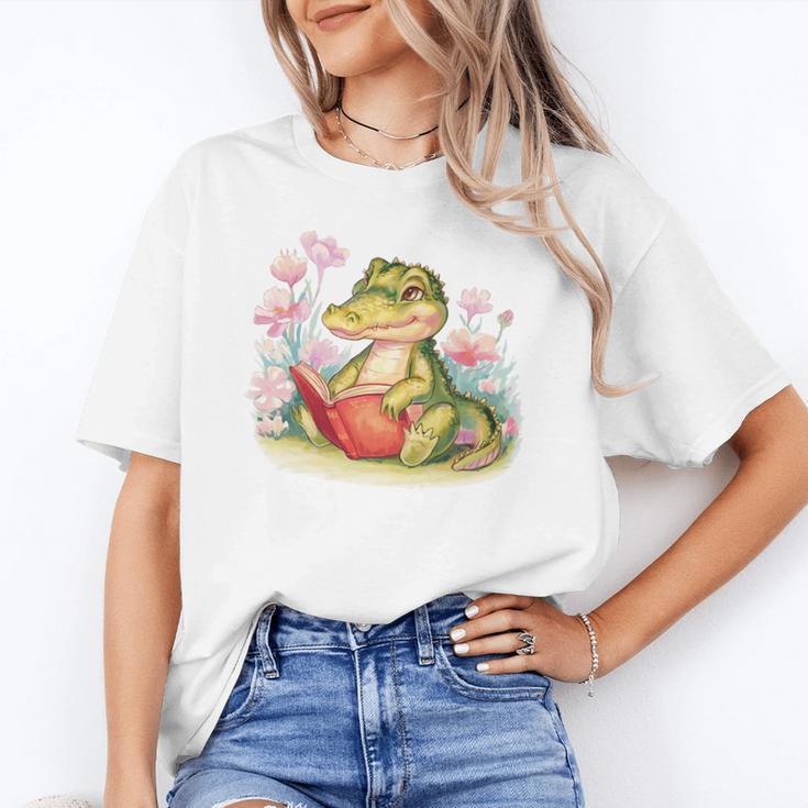 Crocodile Reading Book Watercolor Flowers Kids Unisex T-Shirt Crocodile Reading Book Watercolor Flowers Kids Unisex T-Shirt