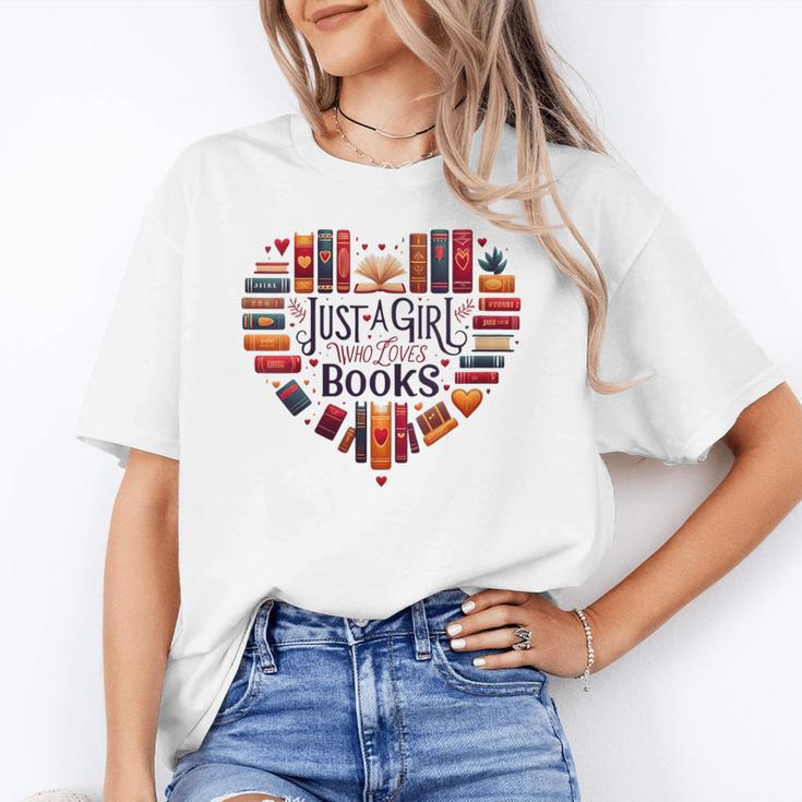 Cute Just A Girl Who Loves Books Heart Shape Reader Unisex T-Shirt