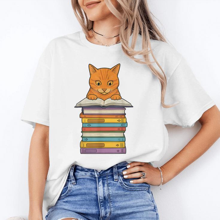 Cute Orange Tabby Cat Reading On Pile Of Books Unisex T-Shirt Cute Orange Tabby Cat Reading On Pile Of Books Unisex T-Shirt