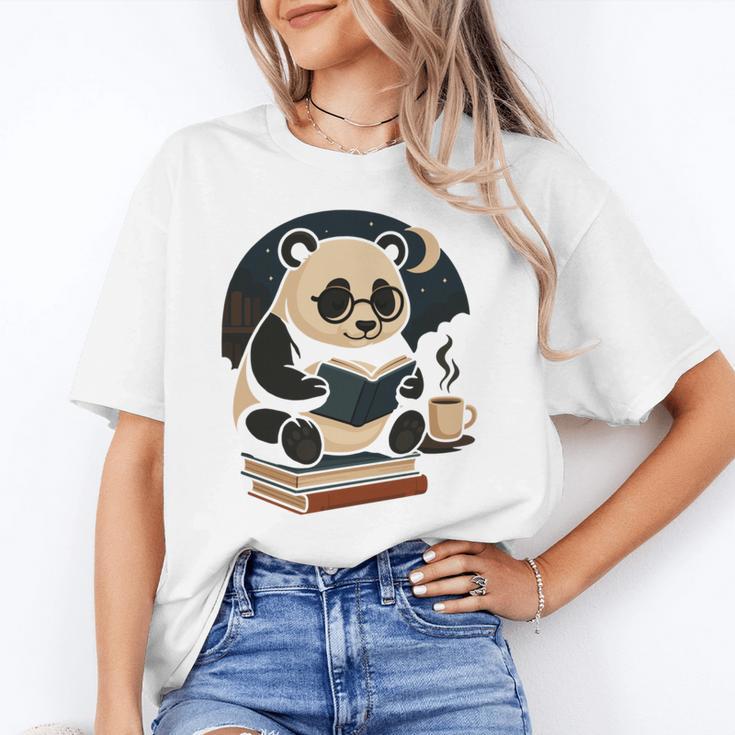 Cute Panda Reading Book Under Moon Bookworm Coffee Lover Unisex T-Shirt