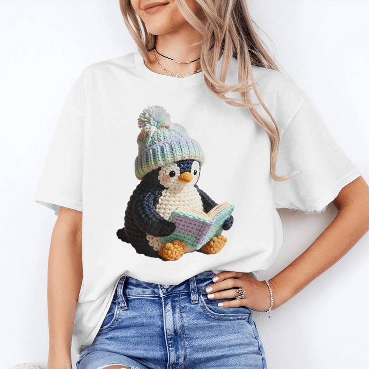 Cute Penguin Reading Book Faux-Crochet Print Unisex T-Shirt Cute Penguin Reading Book Faux-Crochet Print Unisex T-Shirt