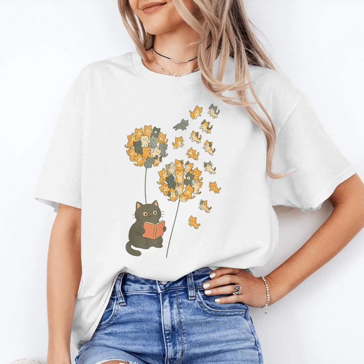 Cute Reading Cat With Kitten Dandelion Flowers Book Lover Unisex T-Shirt Cute Reading Cat With Kitten Dandelion Flowers Book Lover Unisex T-Shirt
