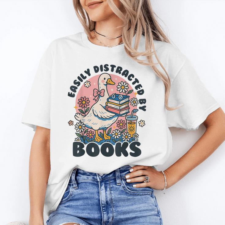 Easily Distracted By Books Read Goose Lover Bookworm Reading Unisex T-Shirt