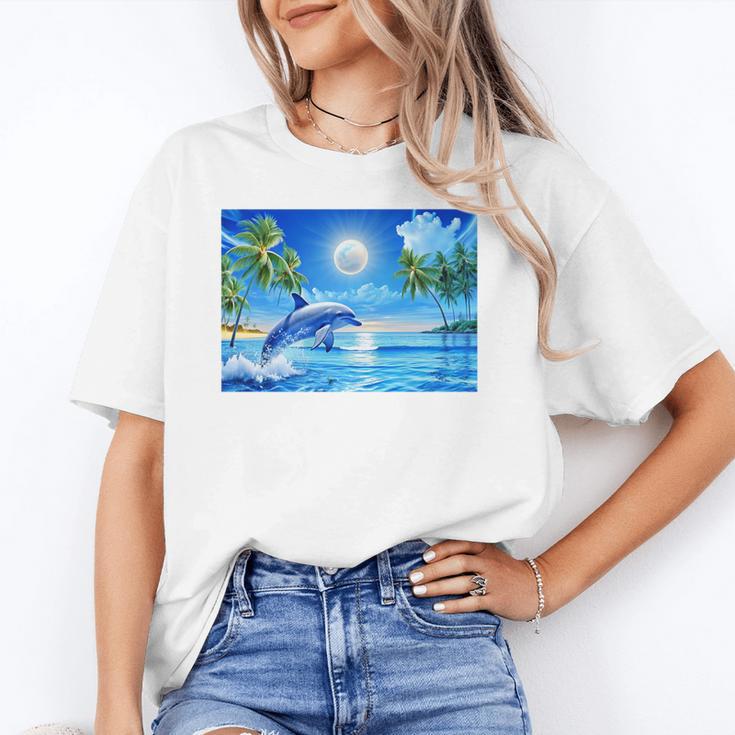 Frutiger Aero Dolphin Sunset Ocean With Palm Trees Y2k Premium Unisex T-Shirt