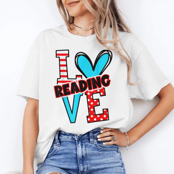 I Heart Books Love Reading Red And Stripe Animated Cat For Men Women Girls Kids Unisex T-Shirt