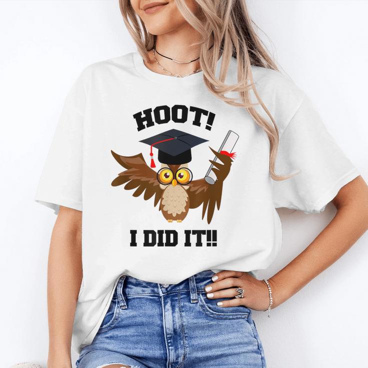 Hoot I Did It Grad Owl Holding Graduation Diploma Congrats Unisex T-Shirt
