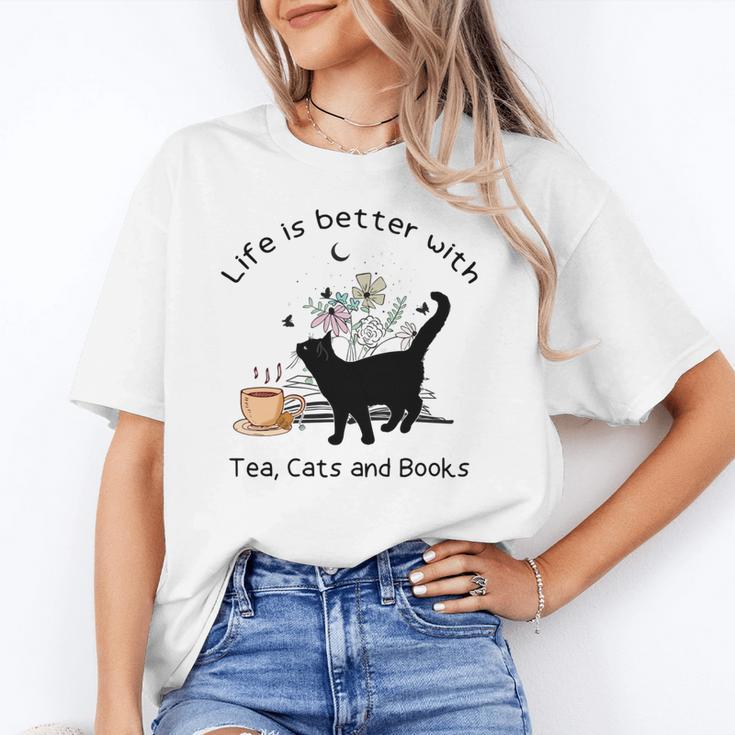 Life Is Better With Tea Cats And Books Cat Sayings Unisex T-Shirt