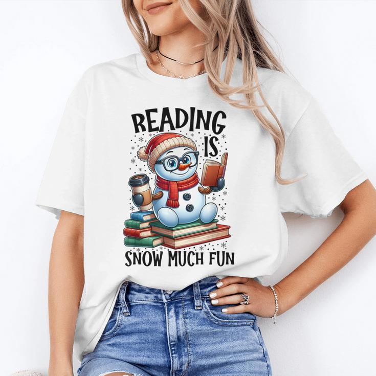 Reading Is Snow Much Fun Christmas Bookworm Snowman Reading Unisex T-Shirt Reading Is Snow Much Fun Christmas Bookworm Snowman Reading Unisex T-Shirt