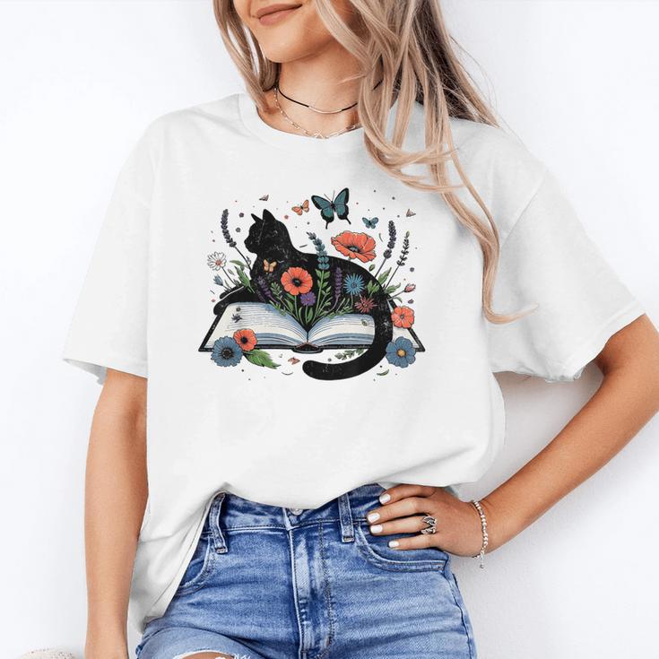 Retro Cute Cat Floral Book Librarian Vintage Floral Cat Book Unisex T-Shirt Retro Cute Cat Floral Book Librarian Vintage Floral Cat Book Unisex T-Shirt