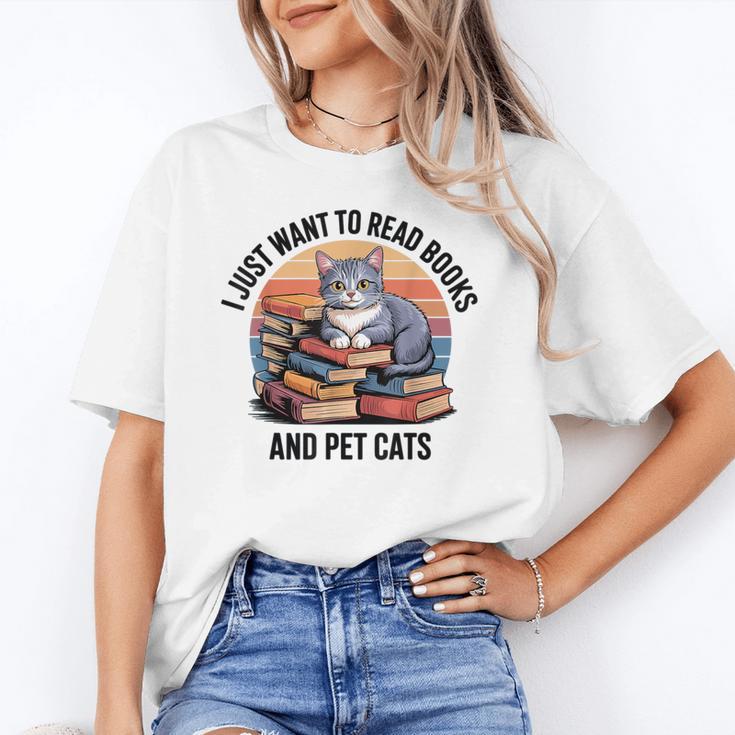 Retro I Just Want To Read Books And Pet Cats Cat Unisex T-Shirt