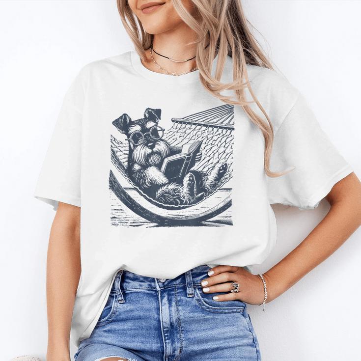 Schnauzer Hammock Reading Book Schnauzer Glasses Unisex T-Shirt