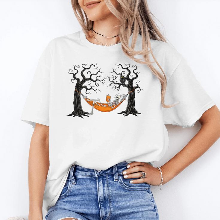 Skeleton Reading Book In Hammock Halloween Reader Unisex T-Shirt Skeleton Reading Book In Hammock Halloween Reader Unisex T-Shirt