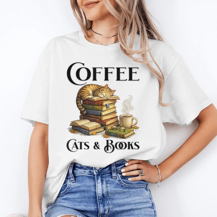 Sleeping Cat And Books With Coffee Lover Unisex T-Shirt Sleeping Cat And Books With Coffee Lover Unisex T-Shirt
