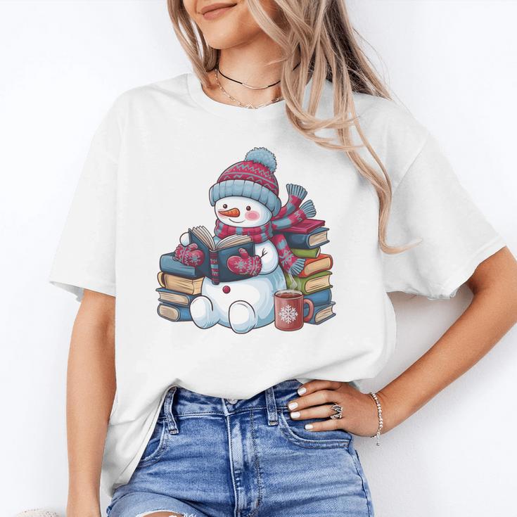 Snowman Reading Book Lovers Christmas Bookworm Librarian Unisex T-Shirt