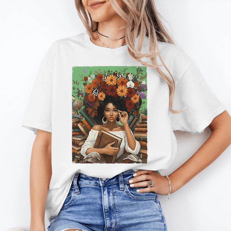 History Month Black Afro Girl Women Book Lovers Floral Unisex T-Shirt