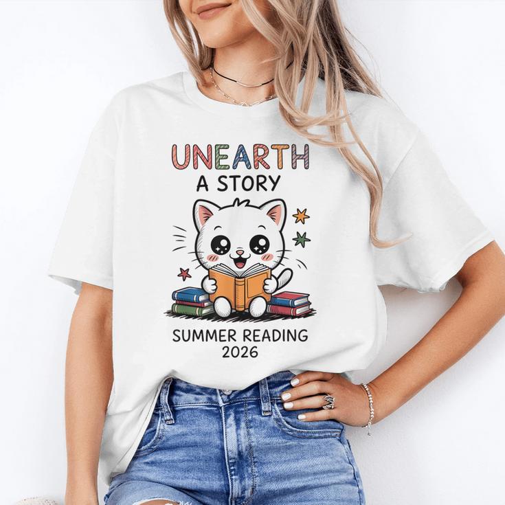 Unearth a Story Cute Kitten Summer Reading 2026 Cat Book Unisex T-Shirt