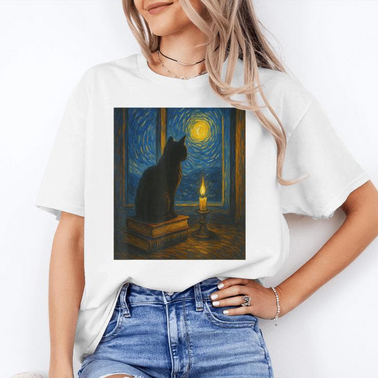 Van Gogh Starry Night Art Cat And Book Lovers Unisex T-Shirt Van Gogh Starry Night Art Cat And Book Lovers Unisex T-Shirt