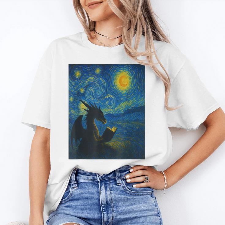 Van Gogh Starry Night Fantasy Reader Dragon Reading Book Unisex T-Shirt