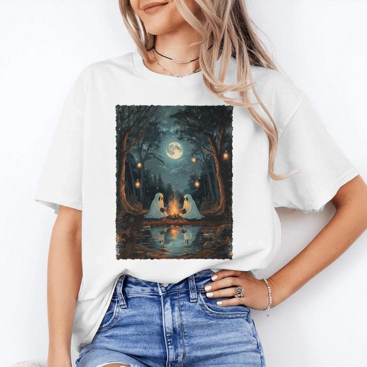 Vintage Ghost Book Reading Camping Gothic Halloween Teachers Unisex T-Shirt