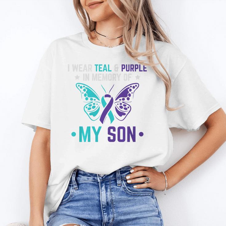 I Wear Teal Purple In Memory Of My Son Suicide Awareness Premium Tri-Blend Unisex T-Shirt
