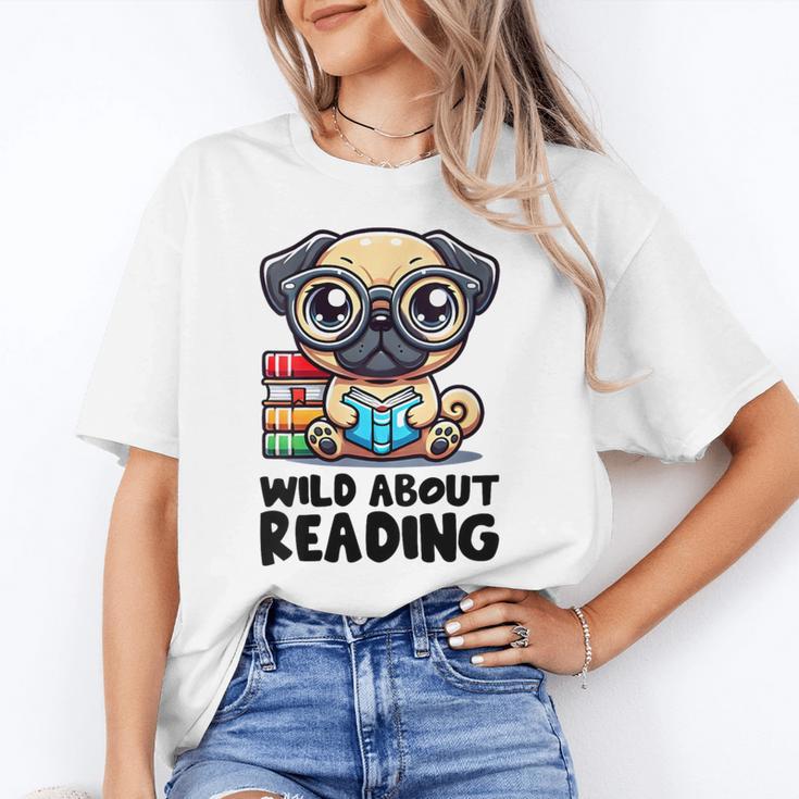 Wild About Reading Book Lover Pug Dog Unisex T-Shirt