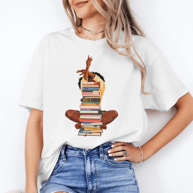 Woman And Books Stack Afro Girl Book Lover Premium Tri-Blend Unisex T-Shirt