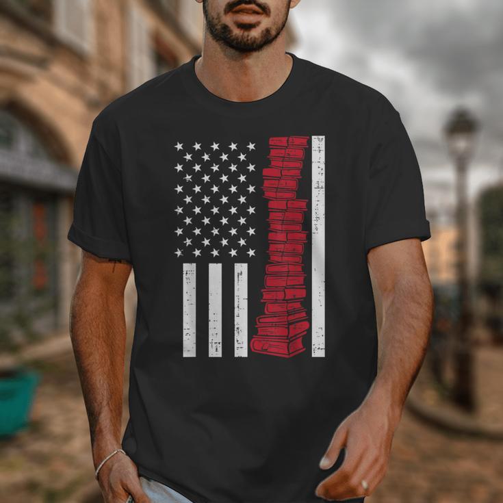 America Flag Read Book Reading Librarian Men Women Kids Unisex T-Shirt