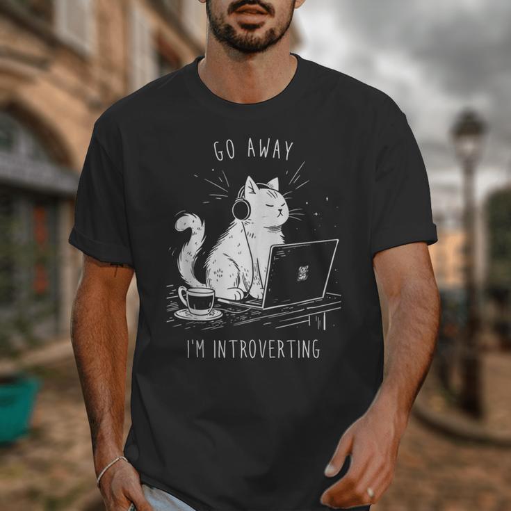 Antisocial Introvert Cat With Coffee On Computer Emo Goth Unisex T-Shirt Antisocial Introvert Cat With Coffee On Computer Emo Goth Unisex T-Shirt