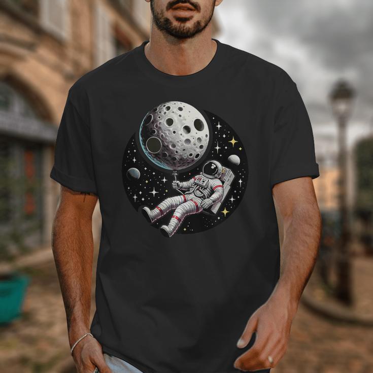 Astronaut Aesthetic Holding Moon Balloon Planets Introvert Unisex T-Shirt