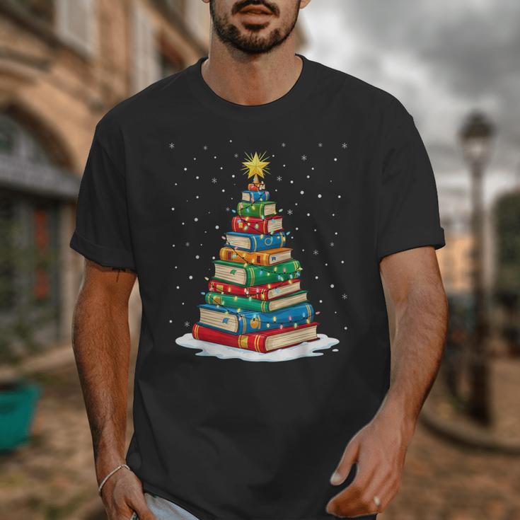 Book Christmas Tree Xmas Lights Book Lover Teacher Librarian Unisex T-Shirt