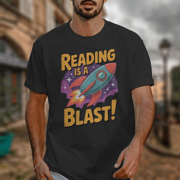 Book Lover Kids And Adults Reading Is a Blast Rocket Ship Unisex T-Shirt