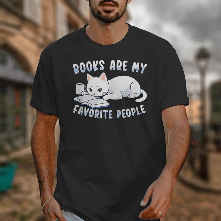 Books Are My Favorite People Cat With Coffee Mug Book Lovers Unisex T-Shirt Books Are My Favorite People Cat With Coffee Mug Book Lovers Unisex T-Shirt