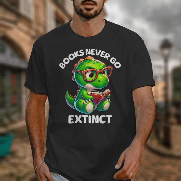 Books Never Go Extinct Reading Dinosaur Bookish Nerdy Unisex T-Shirt
